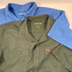 (Lot of 2) Orvis Performance Buttondown Shirt Green Blue Mens XL Tech Fishing